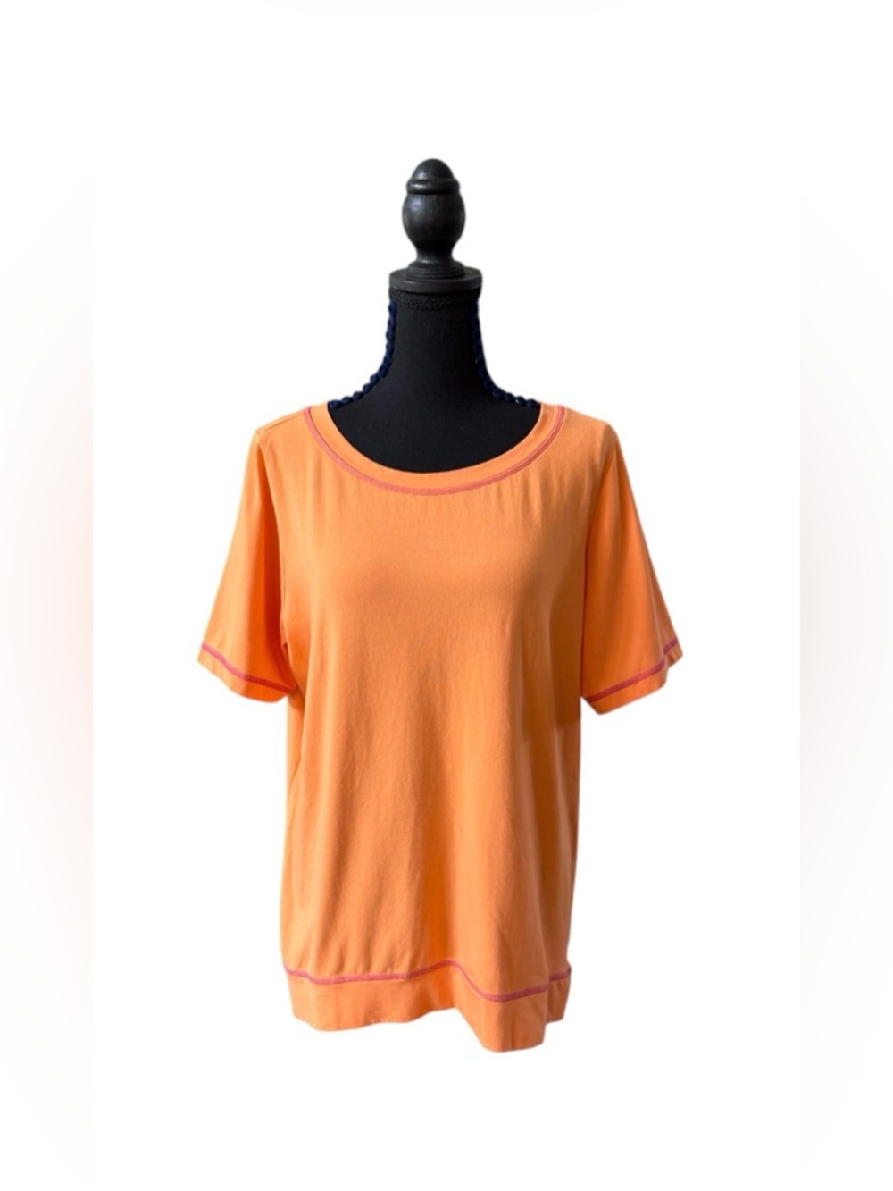 Belle Beach by Kim Gravel Peach-Orange Short Sleeve Scoop Neck Top